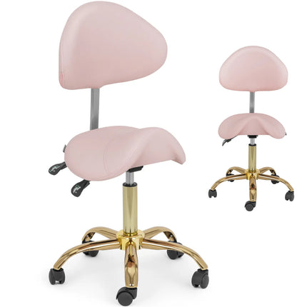 Physa MANNHEIM beauty saddle chair with adjustable backrest, pink and gold