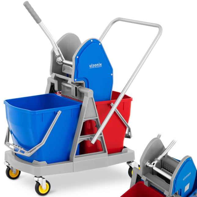 Ulsonix Floor washing trolley with flat mop press two buckets 2 x 20 l