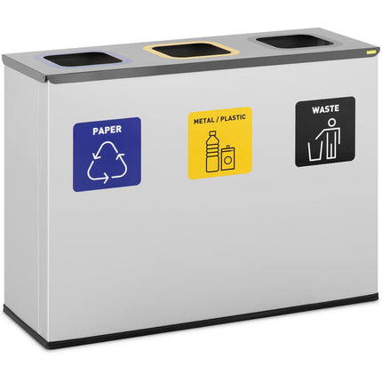 Ulsonix Waste bin for sorting 3 STAL 180 l silver chamber