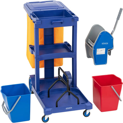 Ulsonix Floor cleaning trolley, 2 buckets, wringer, laundry bag, 3 shelves, 18 l – image 2