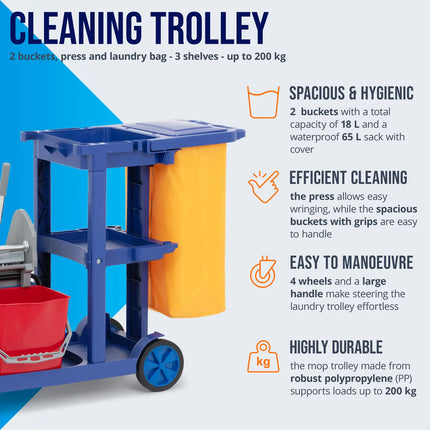 Ulsonix Floor cleaning trolley, 2 buckets, wringer, laundry bag, 3 shelves, 18 l – image 4