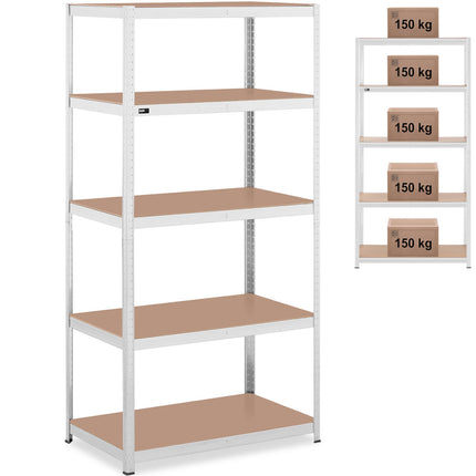 MSW Metal warehouse shelf 5 shelves 750 kg 100 x 60 x 200 cm gray