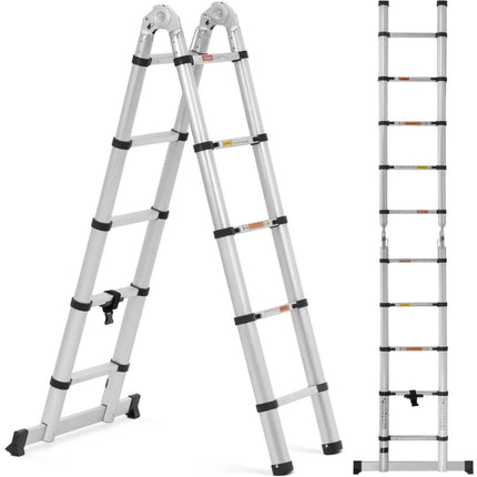 MSW Aluminum folding telescopic ladder 12 steps 0.85-1.85/3.8 m