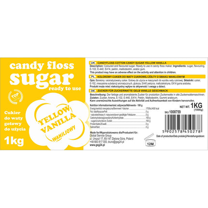 GSG24 Colorful sugar for cotton candy yellow with vanilla flavor 1kg – image 3
