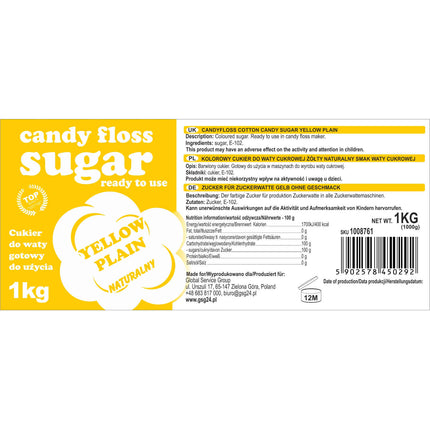 GSG24 Colorful sugar to cotton candy yellow natural taste cotton sugar 1kg – image 3