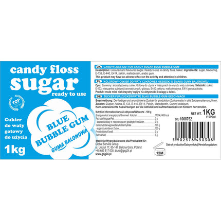 GSG24 Coloured sugar for cotton candy blue with a taste of balloon gum 1kg – image 4