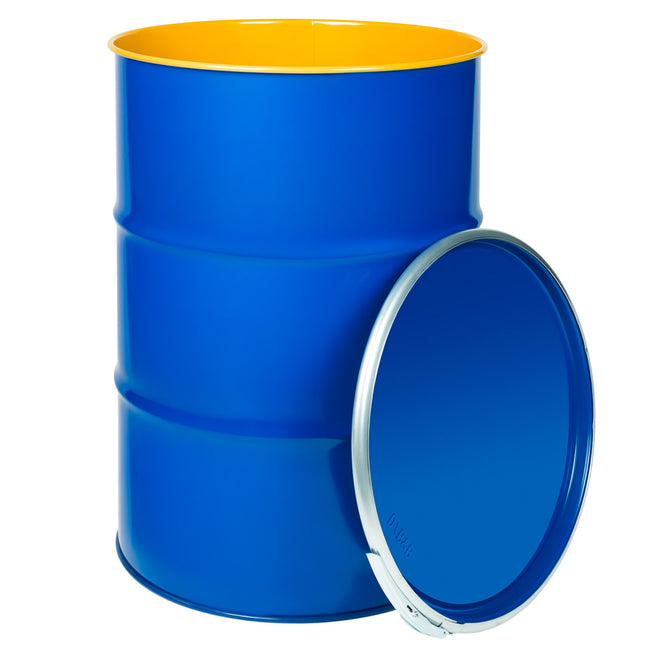 Beczkopol Steel barrel metal OH 212L with grooves removable lid blue interior varnished