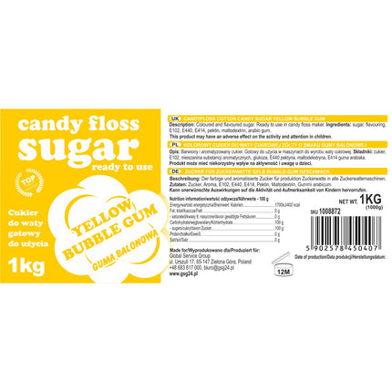 GSG24 Colorful sugar for cotton candy yellow with a taste of balloon gum 1kg – image 2