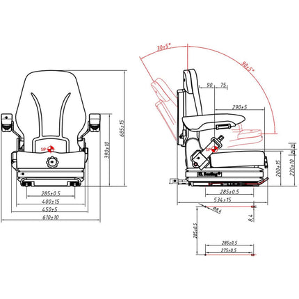Hillvert Seat adjustable seat with armrests and tractor belt seat 42x47cm – image 10