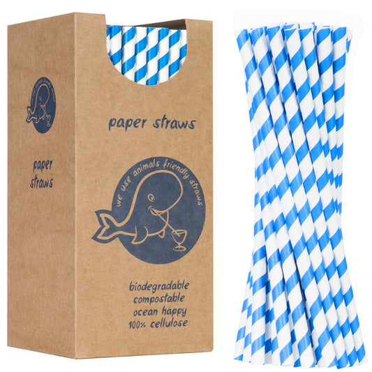 GSG24 Paper straws BIO organic PAPER STAWS thick 8/205mm - white and blue 160pcs.