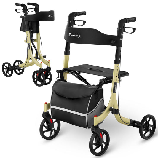 UNIPRODO Walker stand for senior with seat and bag for shopping up to 136kg - gold