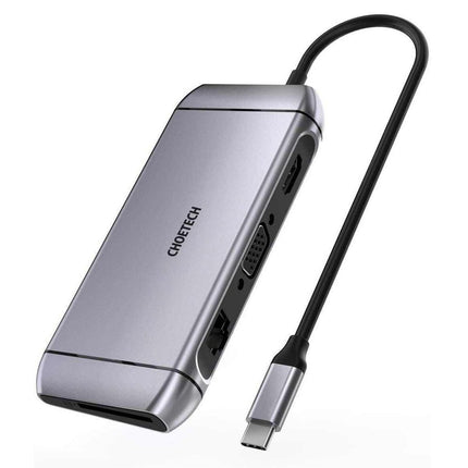 CHOETECH Multifunctional HUB USB card reader SD and TF HDMI 4K VGA Full HD RJ45 9w1 grey