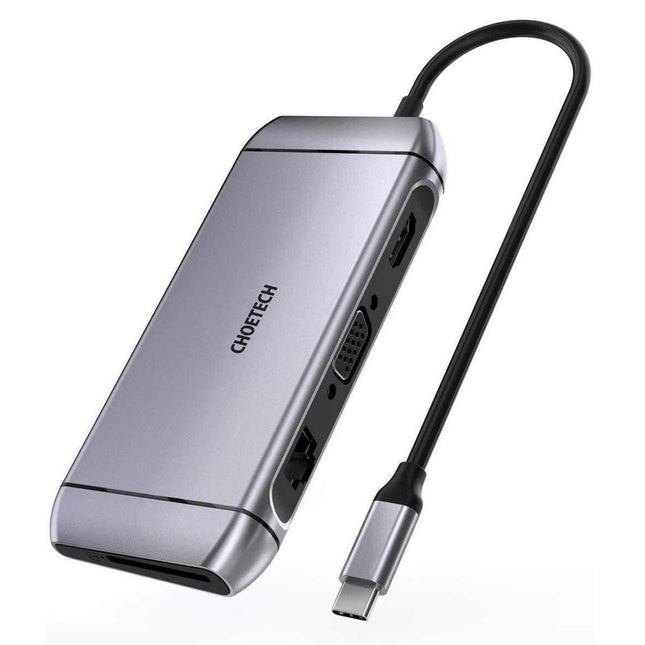 CHOETECH Multifunctional HUB USB card reader SD and TF HDMI 4K VGA Full HD RJ45 9w1 grey