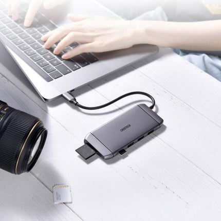 CHOETECH Multifunctional HUB USB card reader SD and TF HDMI 4K VGA Full HD RJ45 9w1 grey – image 2