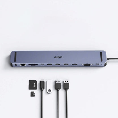 CHOETECH Docking station USB Type C hub adapter 11in1 100W PD gray – image 4