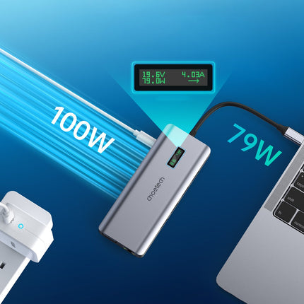 CHOETECH HUB multifunction adapter with USB-C USB-A VGA AUX SD TF 12w1 grey display – image 5