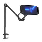 WOZINSKY Long flexible phone holder and tablet mounted to black desk