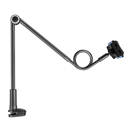 WOZINSKY Long flexible phone holder and tablet mounted to black desk – image 2