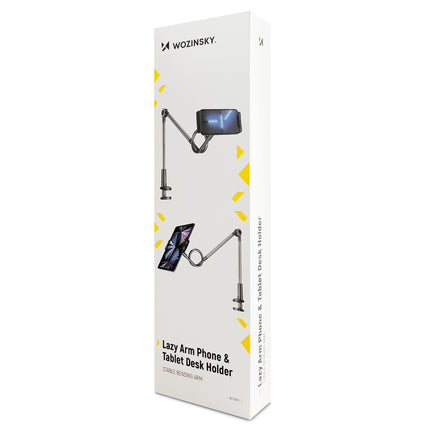 WOZINSKY Long flexible phone holder and tablet mounted to black desk – image 4