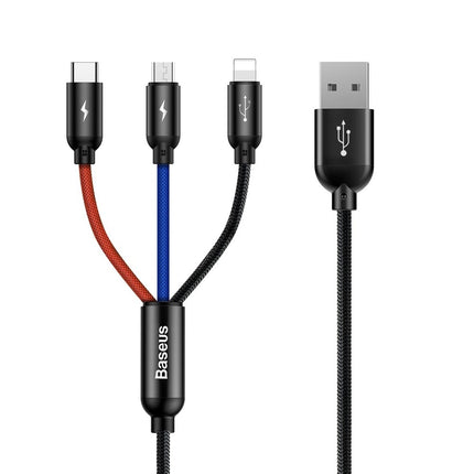 BASEUS Robust cable 3in1 USB microUSB Iphone Lightning USB-C 3.5A 1.2M black