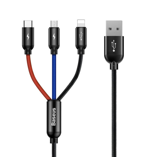 BASEUS Robust cable 3in1 USB microUSB Iphone Lightning USB-C 3.5A 1.2M black