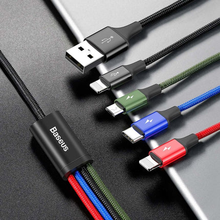BASEUS USB cable 4w1 2 x Iphone Lightning USB-C microUSB in nylon 3.5A 1.2m black – image 8
