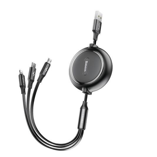 BASEUS Expandable cable 3in1 USB microUSB Iphone Lightning USB-C 3.5A 35cm 120cm black