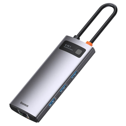 BASEUS Multifunctional 6in1 USB HUB USB-C PD HDMI 3x USB 3.2 RJ45 Gray – image 4