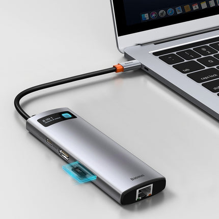 BASEUS Multifunctional HUB 8in1 USB USB-C PD 100W HDMI SD and microSD card reader 3x USB 3.2 RJ45 Gray – image 10