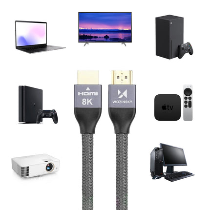 WOZINSKY HDMI cable 2.1 8K 60 Hz 48 Gbps 4K 120 Hz 2K 144 Hz 3 m silver – image 4