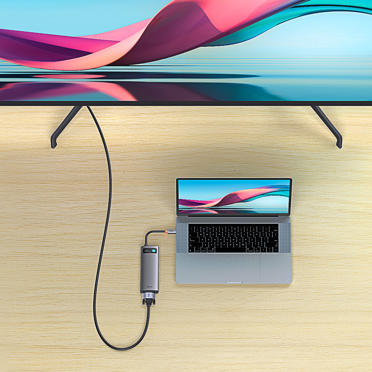 BASEUS HUB 7in1 docking station USB-C 1xHDMI 1xVGA 3xUSB 3.2 1xPower Delivery RJ-45 Ethernet gray – image 9