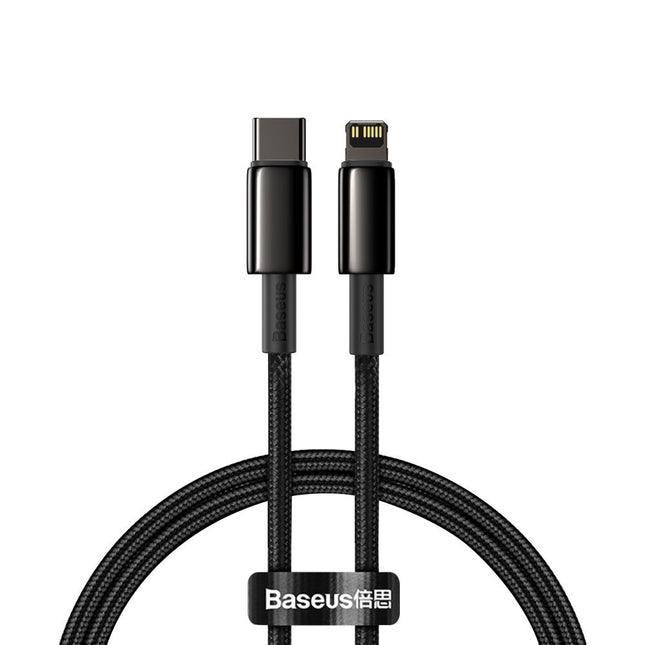 BASEUS Cable for iPhone USB-C - Lightning fast charging 20W 1m - all black