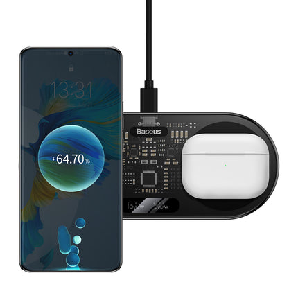 BASEUS Double QI wireless charger with USB-C 20W display - black – image 6