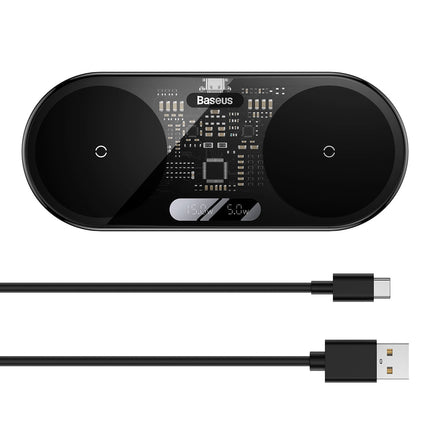 BASEUS Double QI wireless charger with USB-C 20W display - black – image 7