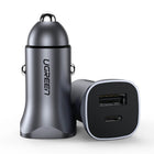 UGREEN USB-A and USB-C 30W PD PPS fast car charger - grey