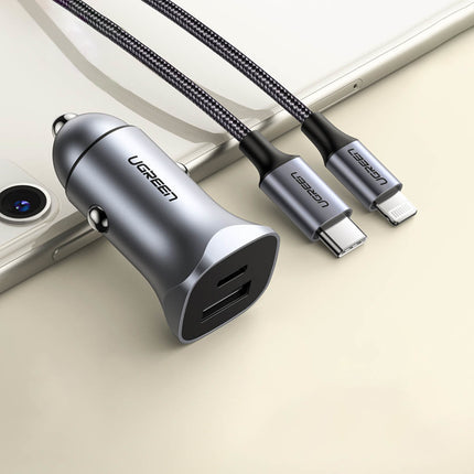 UGREEN USB-A and USB-C 30W PD PPS fast car charger - grey – image 2