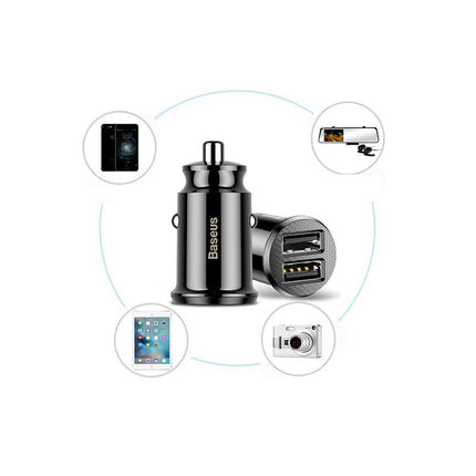 BASEUS Mini car charger for phone 2x USB Grain Car Charger black – image 20