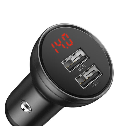 BASEUS Car Charger 2x USB 4.8A 24W with LCD display + 3w1 cable 1.2m black – image 5