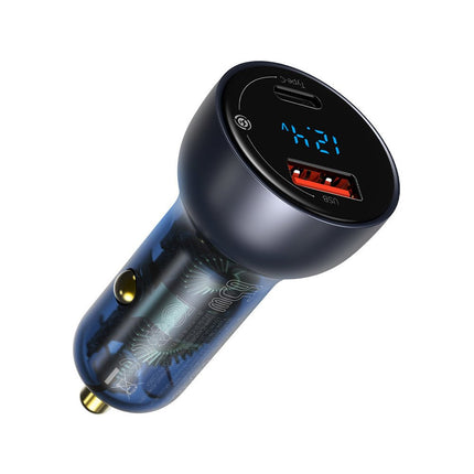 BASEUS USB + USB-C 65W Quick Charge car charger, gray LCD screen
