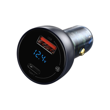 BASEUS USB + USB-C 65W Quick Charge car charger, gray LCD screen – image 3
