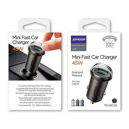 JOYROOM USB-C USB Quick USB car charger 45W 5A PD QC 3.0 AFC SCP grey – image 5
