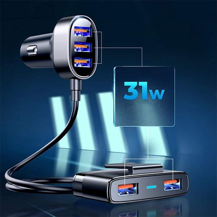 JOYROOM Fast car charger 5x USB 6.2A with extension black – image 3