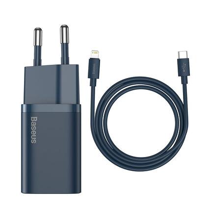 BASEUS Super Si 1C fast USB-C 20W PD charger + cable for iPhone Lightning 1m blue