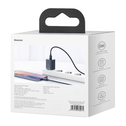 BASEUS Super Si 1C fast USB-C 20W PD charger + cable for iPhone Lightning 1m blue – image 6