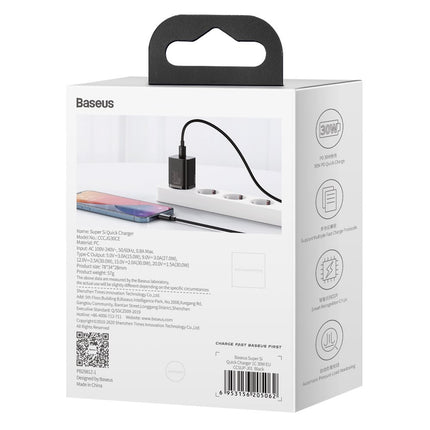 BASEUS Super Si 1C fast USB-C charger 30W Power Delivery Quick Charge black – image 6