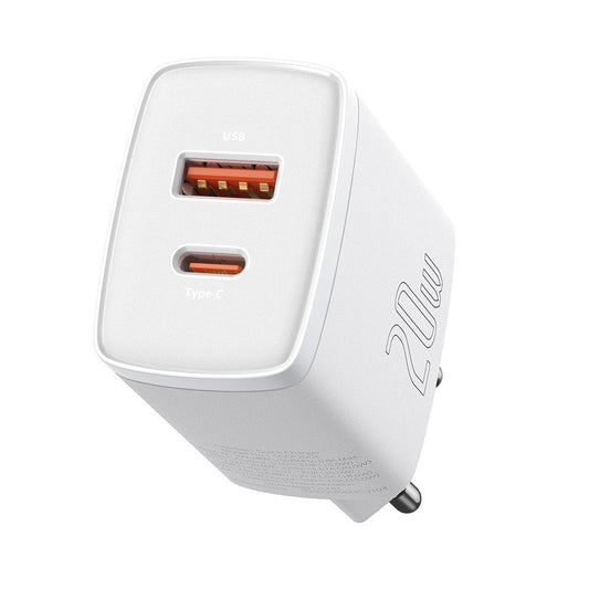 BASEUS Compact USB USB-C 20W 3A PD QC 3.0 white fast charger