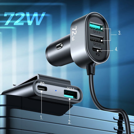 JOYROOM Car Charger 5 devices 2xPD + 2xQC3.0 72W 1.5m black – image 4