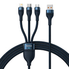 BASEUS 3w1 USB-A fast charging cable for USB-C microUSB Lightning 66W 480Mb/s 1.2m blue