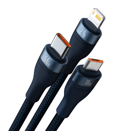 BASEUS 3w1 USB-A fast charging cable for USB-C microUSB Lightning 66W 480Mb/s 1.2m blue – image 2