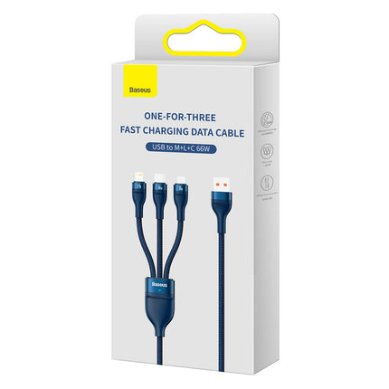 BASEUS 3w1 USB-A fast charging cable for USB-C microUSB Lightning 66W 480Mb/s 1.2m blue – image 5